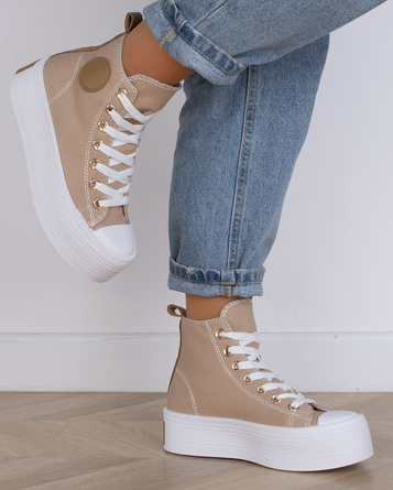 DAMSKIE BEŻOWE WYSOKIE TRAMPKI NA PLATFORMIE HOLA