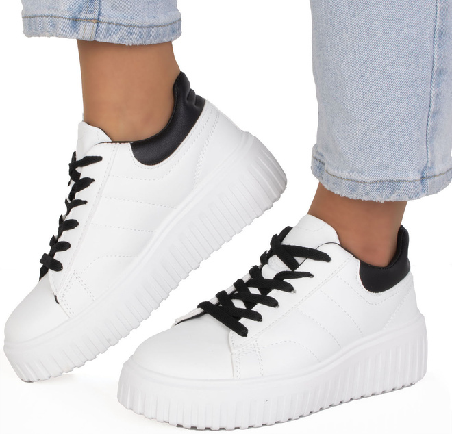 BIAŁE SNEAKERSY TRAMPKI KLASYCZNE NA PLATFORMIE TRICK 4