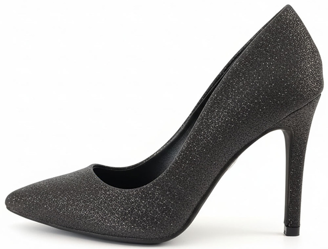 DAMSKIE CZARNE BROKATOWE SZPILKI NOSEK W SZPIC CZÓŁENKA BLING 3