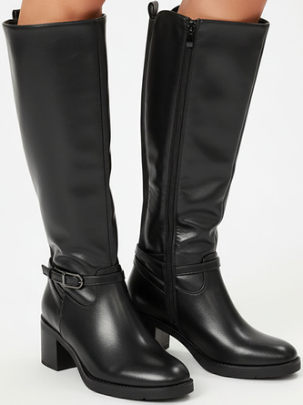 CZARNE DAMSKIE KOZAKI SKÓRZANE NA SŁUPKU KLAMRA CARLAI