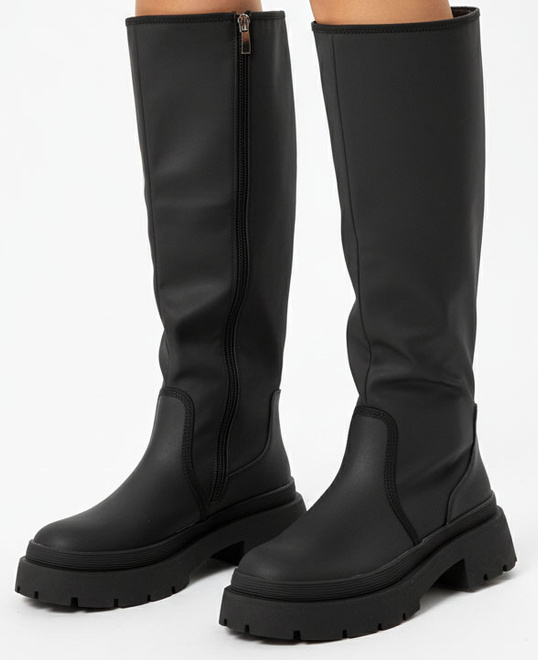 DAMSKIE CZARNE SKÓRZANE KOZAKI NA ZAMEK NA PLATFORMIE CALDENO 4