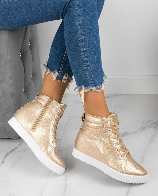 ZŁOTE SNEAKERSY NA KOTURNIE TRAMPKI THEA 4