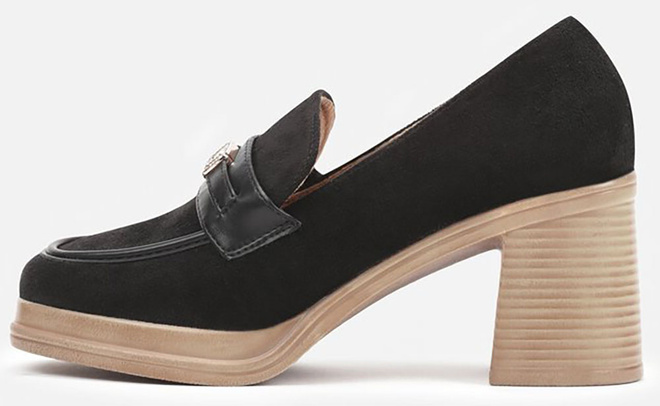 CZARNE DAMSKIE PÓŁBUTY NA OBCASIE ZAMSZOWE MOKASYNY RIALA 3