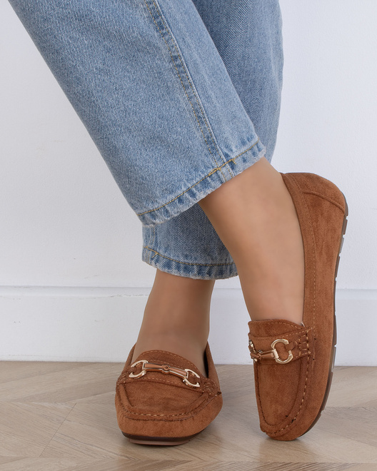 BRĄZOWE MOKASYNY ZAMSZOWE DAMSKIE WSUWANE ROTER 7