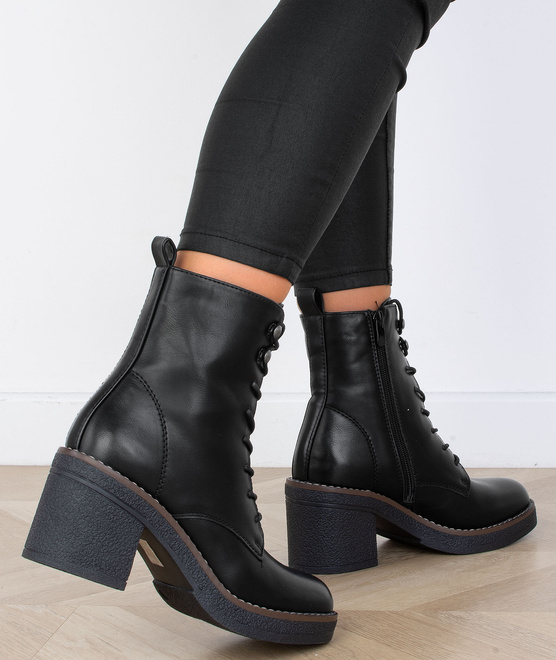 CZARNE DAMSKIE BOTKI NA SŁUPKU SKÓRZANE OLO 6