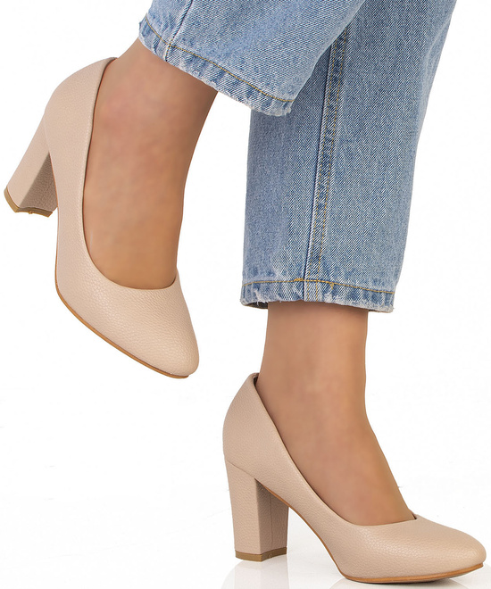 DAMSKIE CZÓŁENKA BEŻOWE KLASYCZNE NA SŁUPKU ARIELA 2