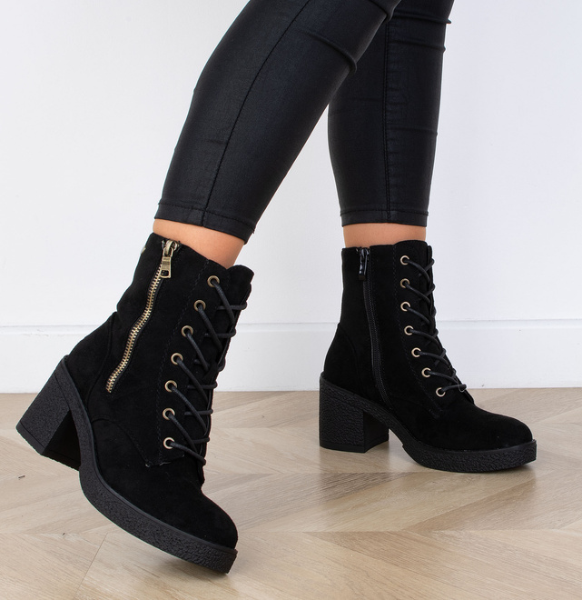 CZARNE DAMSKIE BOTKI NA SŁUPKU ZAMSZOWE VERO 5