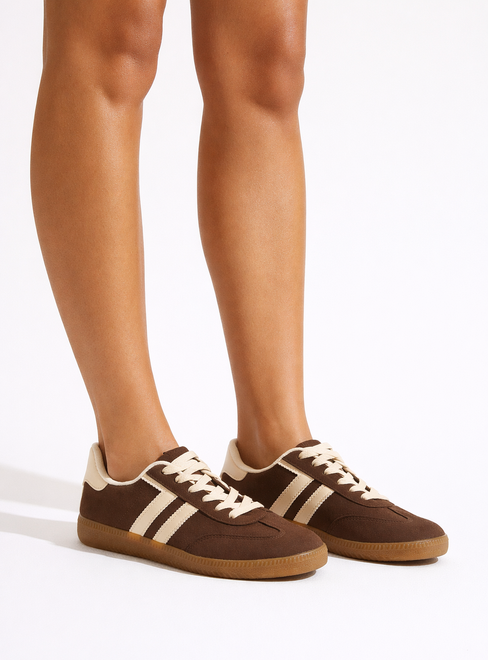 BRĄZOWE DAMSKIE SNEAKERSY TRAMPKI ZAMSZOWE SZNUROWANE