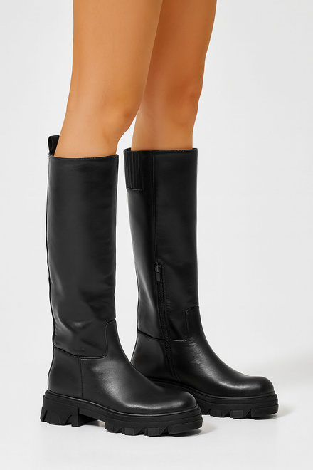 CZARNE BOTKI GLANY WYSOKIE KOZAKI PLATFORMA ELISS 2