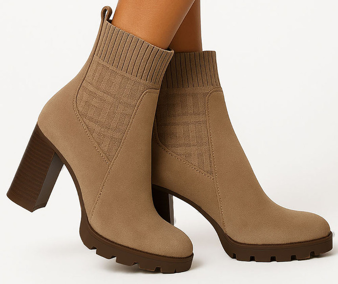 BEŻOWE ZAMSZOWE BOTKI  ELASTYCZNA CHOLEWKA WSUWANE FENISA 2