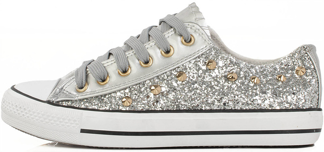 SREBRNE KLASYCZNE NISKIE TRAMPKI DAMSKIE   3