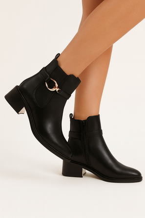 CZARNE OCIEPLANE DAMSKIE BOTKI NA NISKIM OBCASIE SKÓRZANE ZEVIRA