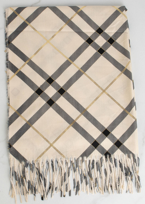 SZAL W KRATĘ ZE ZŁOTĄ NITKĄ CHUSTA Z FRĘDZLAMI 2