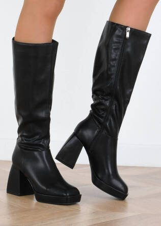 CZARNE SKÓRZANE KOZAKI NA SŁUPKU PLATFORMA LINZY