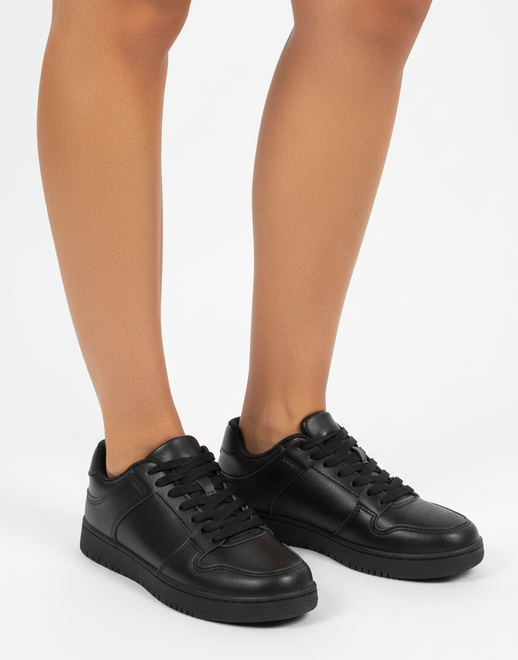 DAMSKIE CZARNE SNEAKERSY TRAMPKI SKÓRZANE SZNUROWANE 5