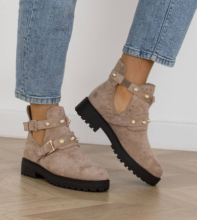 BEŻOWE BOTKI Z WYCIĘCIAMI ZAMSZOWE ROSEMARY