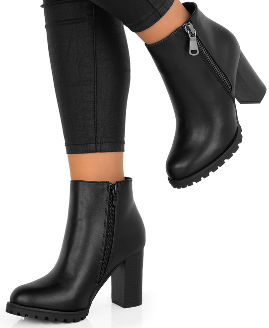 CZARNE DAMSKIE BOTKI NA SŁUPKU SKÓRZANE NA ZAMEK GART 4