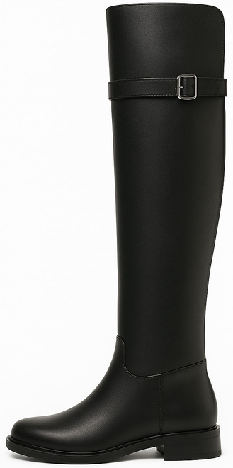 CZARNE DAMSKIE KOZAKI SKÓRZANE OCIEPLANE KLAMRA 4