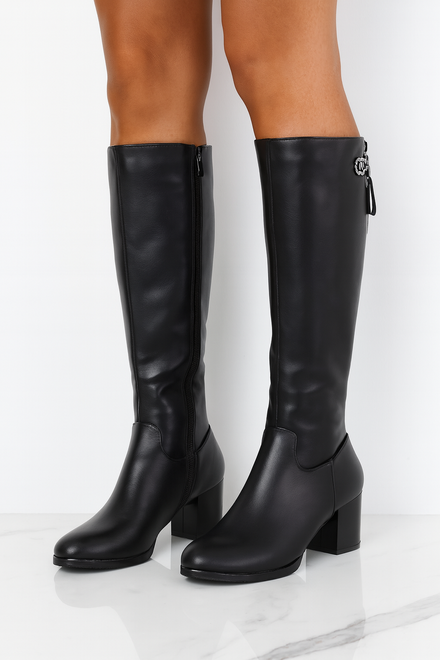 CZARNE DAMSKIE KOZAKI SKÓRZANE NA SŁUPKU OCIEPLANE LUCINDA