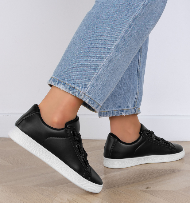 CZARNE DAMSKIE SNEAKERSY TRAMPKI SKÓRZANE SETES 8