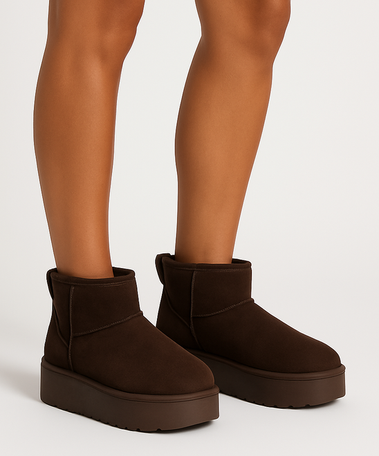 BRĄZOWE DZIECIĘCE ŚNIEGOWCE BOTKI OCIEPLANE NA PLATFORMIE CHOCO