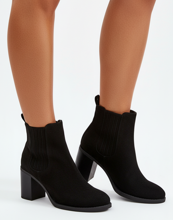 CZARNE DAMSKIE BOTKI NA SŁUPKU ZAMSZOWE OCIEPLANE TOGO