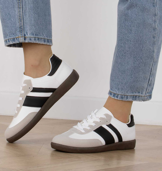 BIAŁE SNEAKERSY TRAMPKI WSTAWKI SKÓRZANE SPORTOWE SANDRA 9