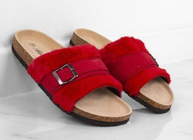 CZERWONE KLAPKI NA KORKU Z KLAMRĄ SOFIE