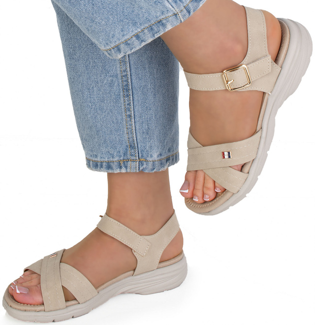 BEŻOWE DAMSKIE LEKKIE SANDAŁY RZEP ALORAH 2