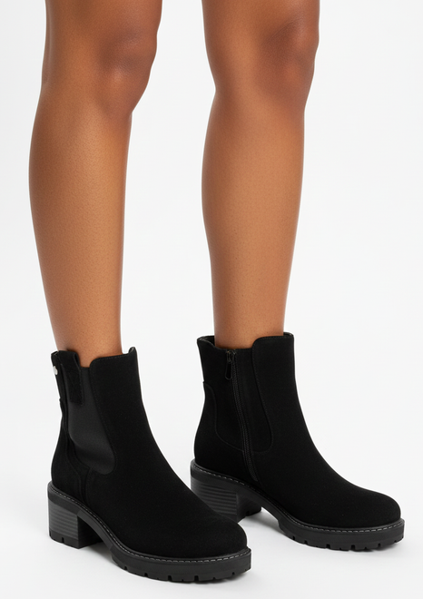 DAMSKIE CZARNE ZAMSZOWE BOTKI TRAPERY OCIEPLANE LAVENA