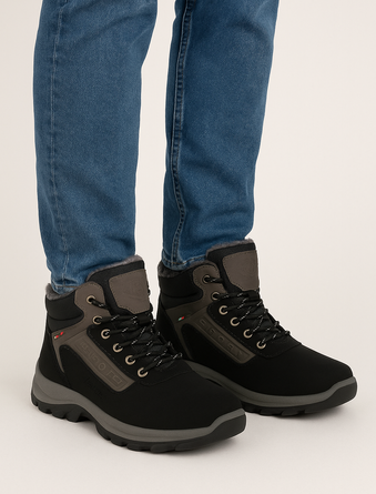 CZARNE MĘSKIE OCIEPLANE BUTY TREKKINGOWE TRAPERY