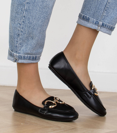 CZARNE MOKASYNY PÓŁBUTY ŁAŃCUCH EKOSKÓRA BONAY