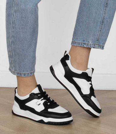 CZARNE TRAMPKI SPORTOWE SKÓRZANE SNEAKERSY ROSI