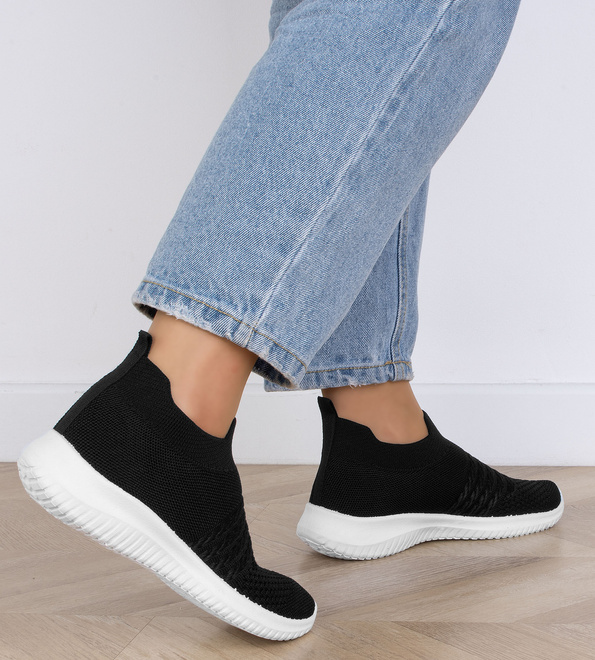 CZARNE DAMSKIE SNEAKERSY WSUWANE FIBRI 8