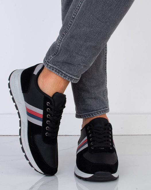 CZARNE SZNUROWANE SNEAKERSY MĘSKIE 5