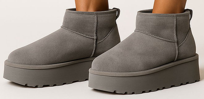 SZARE OCIEPLANE ŚNIEGOWCE BOTKI NA PLATFORMIE WSUWANE 4