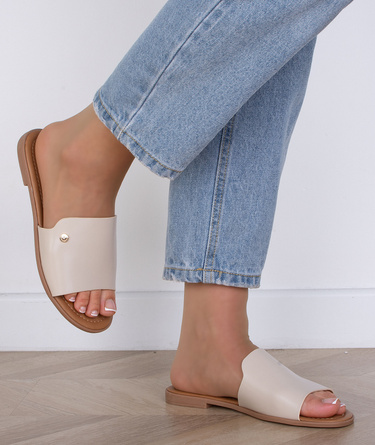 BEŻOWE KLASYCZNE KLAPKI WSUWANE DAMSKIE SKÓRZANE VERICIA