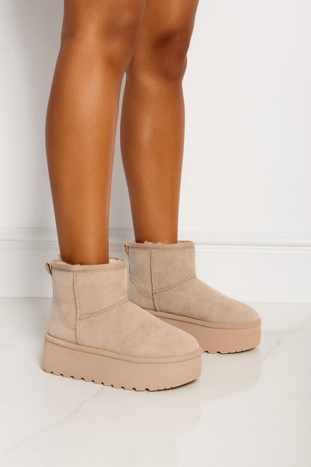 BEŻOWE OCIEPLANE ŚNIEGOWCE BOTKI NA PLATFORMIE EDDIE