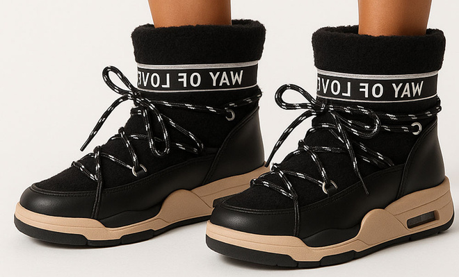 CZARNE OCIEPLANE ŚNIEGOWCE BOTKI PLATFORMA WSUWANE DOROMA 4