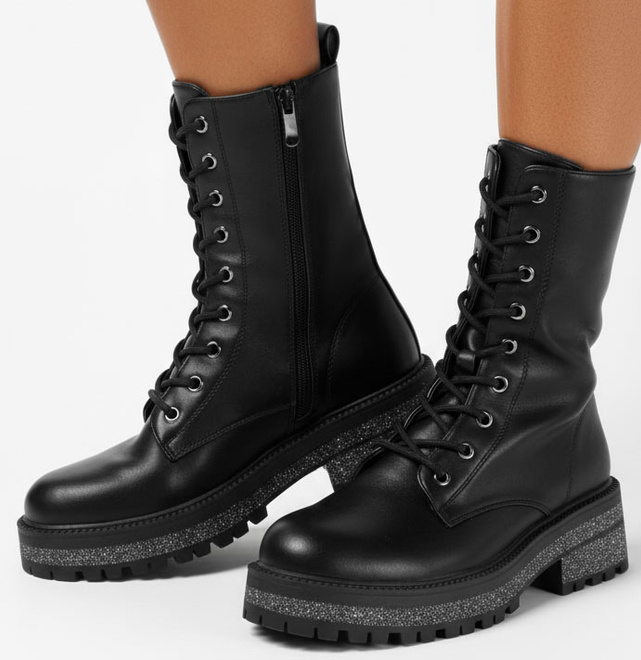 CZARNE SKÓRZANE DAMSKIE BOTKI OCIEPLANE GLANY WORKERY BENTA 4