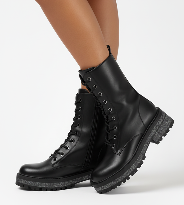 CZARNE SKÓRZANE DAMSKIE BOTKI OCIEPLANE GLANY WORKERY BENTA 5