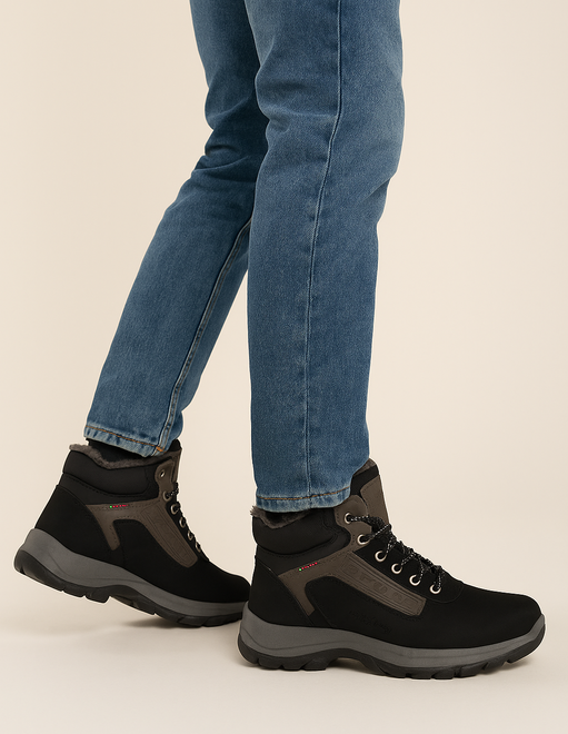 CZARNE MĘSKIE OCIEPLANE BUTY TREKKINGOWE TRAPERY 5