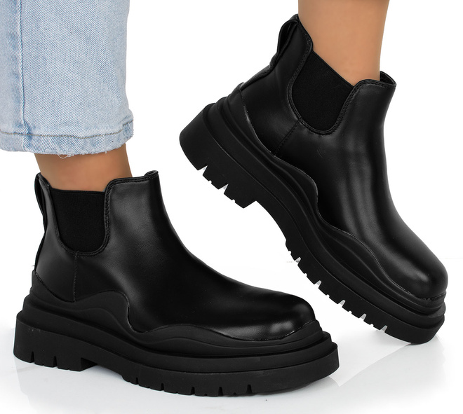 CZARNE BOTKI SKÓRZANE PLATFORMA WSUWANE DAZALA 2