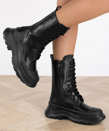 CZARNE BOTKI GLANY WYSOKIE KOZAKI PLATFORMA ORSON