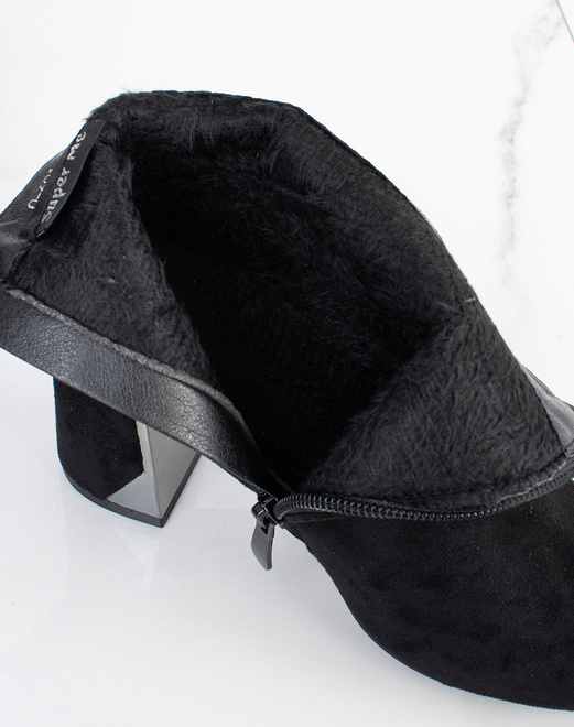 CZARNE DAMSKIE BOTKI NA SŁUPKU ZAMSZOWE OCIEPLANE SAVIRA