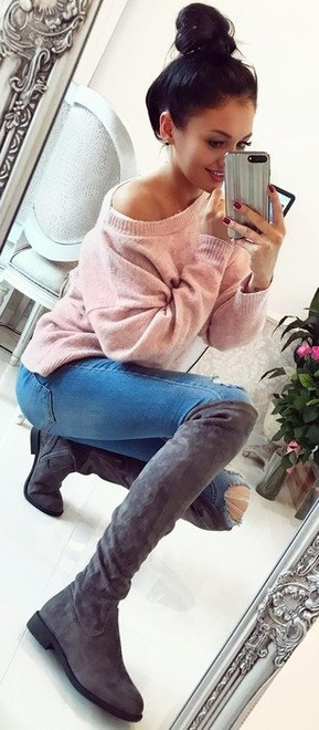 SZARE ZAMSZOWE KOZAKI ZA KOLANO TIFANY 3