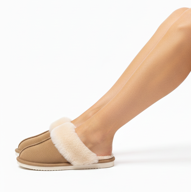 BEŻOWE OCIEPLANE KAPCIE KLAPKI DOMOWE FUTERKO 5