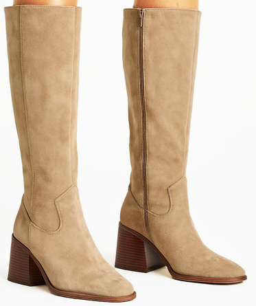 DAMSKIE KHAKI BEŻOWE WYSOKIE KOZAKI ZAMSZOWE NA SŁUPKU ANITA