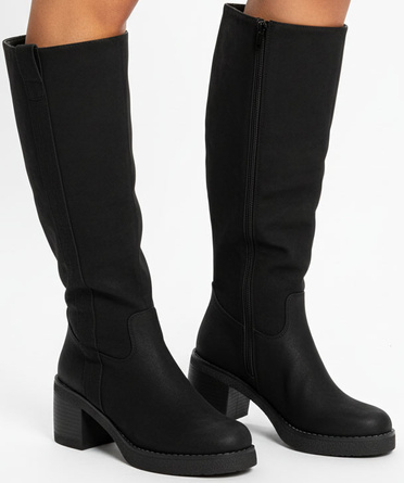 CZARNE ZAMSZOWE KOZAKI NA ZAMEK DAMSKIE SŁUPEK MISTRA