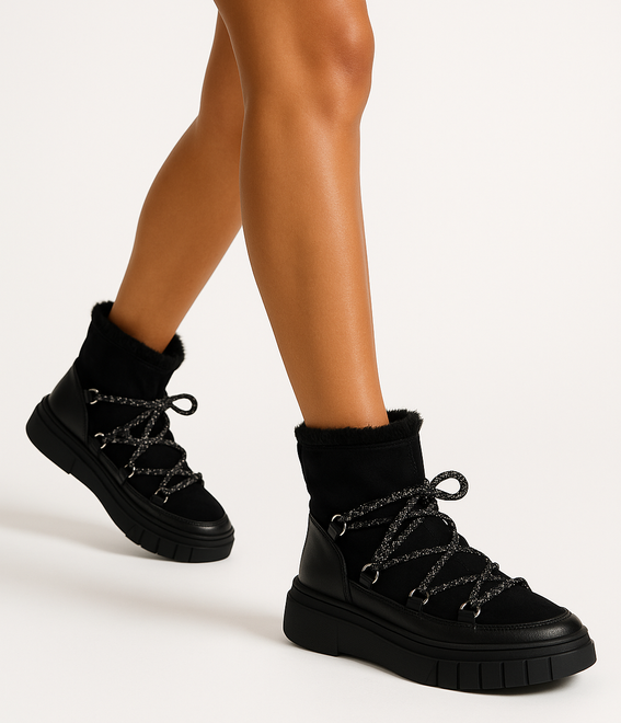 CZARNE OCIEPLANE ŚNIEGOWCE BOTKI PLATFORMA WSUWANE RISELDA 5